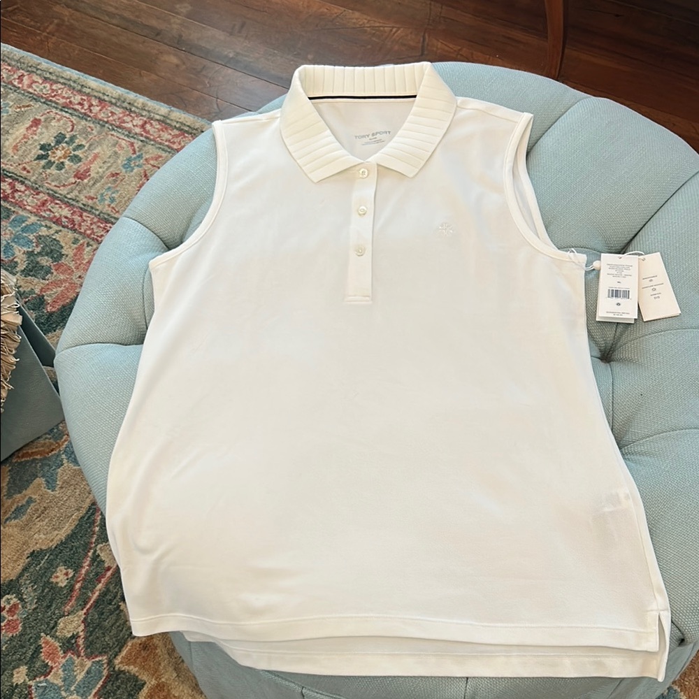Tory Sport White Sleeveless Polo Top